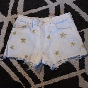 MOTHER White Jean Shorts with Gold Stars